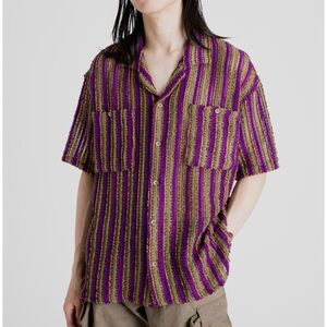 Anderson Bell stripe sheer knit open collar shirt-purple